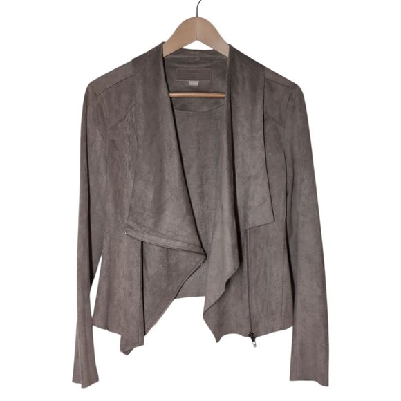 Blank NYC Faux Suede Moto Jacket Small Drape Front Biker Taupe Asymmetrical Zip - Picture 6 of 6